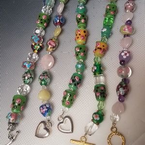 Art glass bead bracelet rainbow layer unique fun